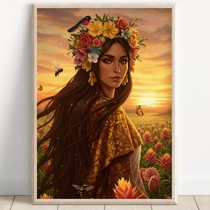 Aztec Wall Art, Xochiquetzal Art, Aztec Goddess of Beauty Decor, Aztec Mythology Artwork, Mexican Aztec Art, Goddess of Love and Fertility