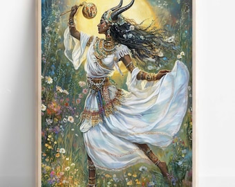 ハトホル大判プリント | 女神アート | エジプト神話の水彩画の神々