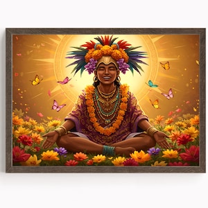 Aztec Wall Art, Xochipilli Art, Aztec God of Art and Music Decor, Aztec Mythology Artwork, Mexican Aztec Art, God of Flowers and Creativity