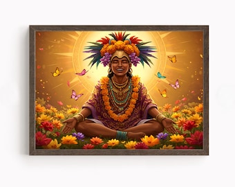Aztec Wall Art, Xochipilli Art, Aztec God of Art and Music Decor, Aztec Mythology Artwork, Mexican Aztec Art, God of Flowers and Creativity