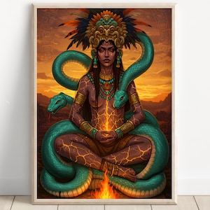 Aztec Wall Art, Coatlicue Art, Aztec Goddess of Earth Decor, Aztec Mythology Artwork, Mexican Aztec Art, Goddess of Creation and Destruction