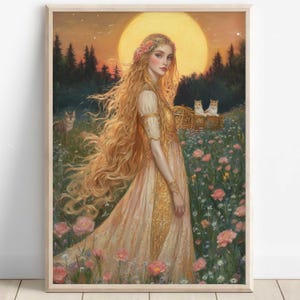 Freyja Wall Art, Norse Mythology Decor, Viking Goddess, Goddess of Love and War Poster, Nordic Wall Art, Freyja with Cats and Brísingamen