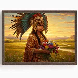 Aztec Wall Art, Xochiquetzal Art, Aztec Goddess of Beauty Decor, Aztec Mythology Artwork, Mexican Aztec Art, Goddess of Love and Fertility