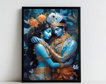 Krishna Art, Krishna and Radha, Radha Krishna, Krishna Painting, Hindu God, Hindu God Wall Art, Indian God, Digital Print of Krishna