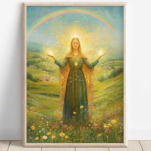 Brigid Celtic Goddess Wall Art, Irish Mythology Print, Goddess of Fire and Forge, Celtic Tonalism Decor, Sacred Feminine Pagan Artwork