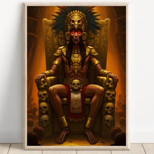 Aztec Wall Art, Mictlantecuhtli Art, Aztec God of Death Decor, Aztec Mythology Artwork, Mexican Aztec Art, Underworld God