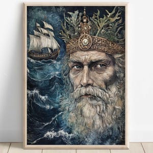Manannán mac Lir Celtic God Wall Art, Irish Mythology Print, God of the Sea and Beyond, Celtic Tonalism Decor, Celtic Spiritual Artwork