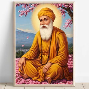 Guru Nanak Dev, Erster Sikh Guru (1469-1539), Sikh Kunst, Vintage religiöse Malerei, spirituelle Wandkunst, Sikh Digitale Malerei