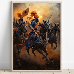 Khalsa Warrior, Sikh Art Print, Bold Warrior, Traditional Artwork, Spiritual Wall Art, Vibrant Punjab Heritage, Martial Sikh History