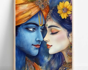 Krishna Art, Krishna and Radha, Radha Krishna, Krishna Painting, Hindu God, Hindu God Wall Art, Indian God, Digital Print of Krishna