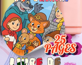 Artistic coloring book for children and adults, illustrating the enchanting stories of the Brothers Grimm