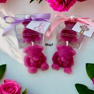 Bomboniera con candela a forma di orsetto, bomboniere personalizzate, bomboniera di compleanno, regalo con candela di compleanno, scatola con candela a forma di orsetto, bomboniera con candela per baby shower, bomboniera per battesimo