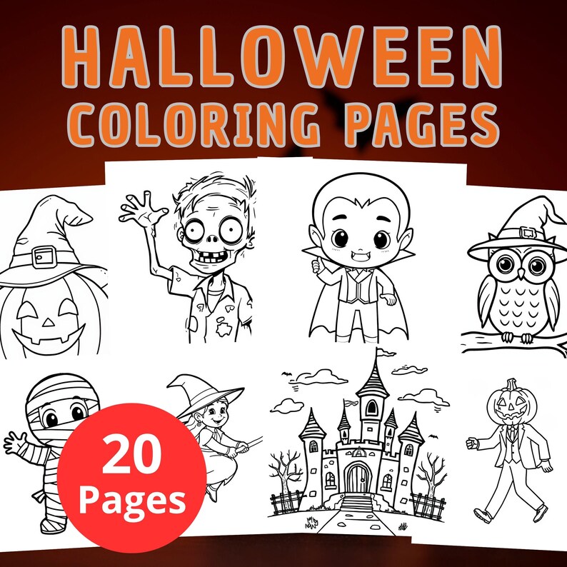 20 Kids Halloween Coloring Pages Bundle | Cute Printable Activity ...