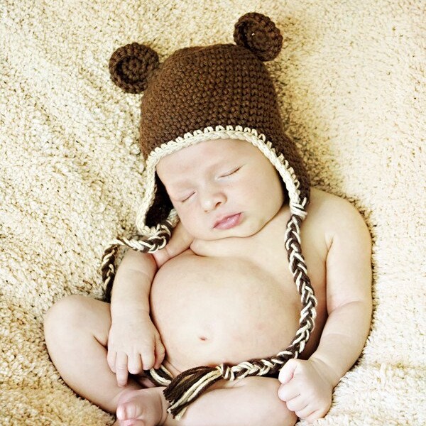 0-3 month bear beanie with earflaps