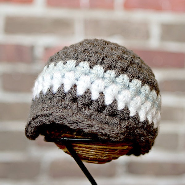 Newsboy hat baby boy 6-12 month size Charcoal Grey with Silver Blue and White stripe or pick your own colors