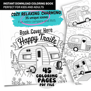 Retro campers 35 coloring page bundle
