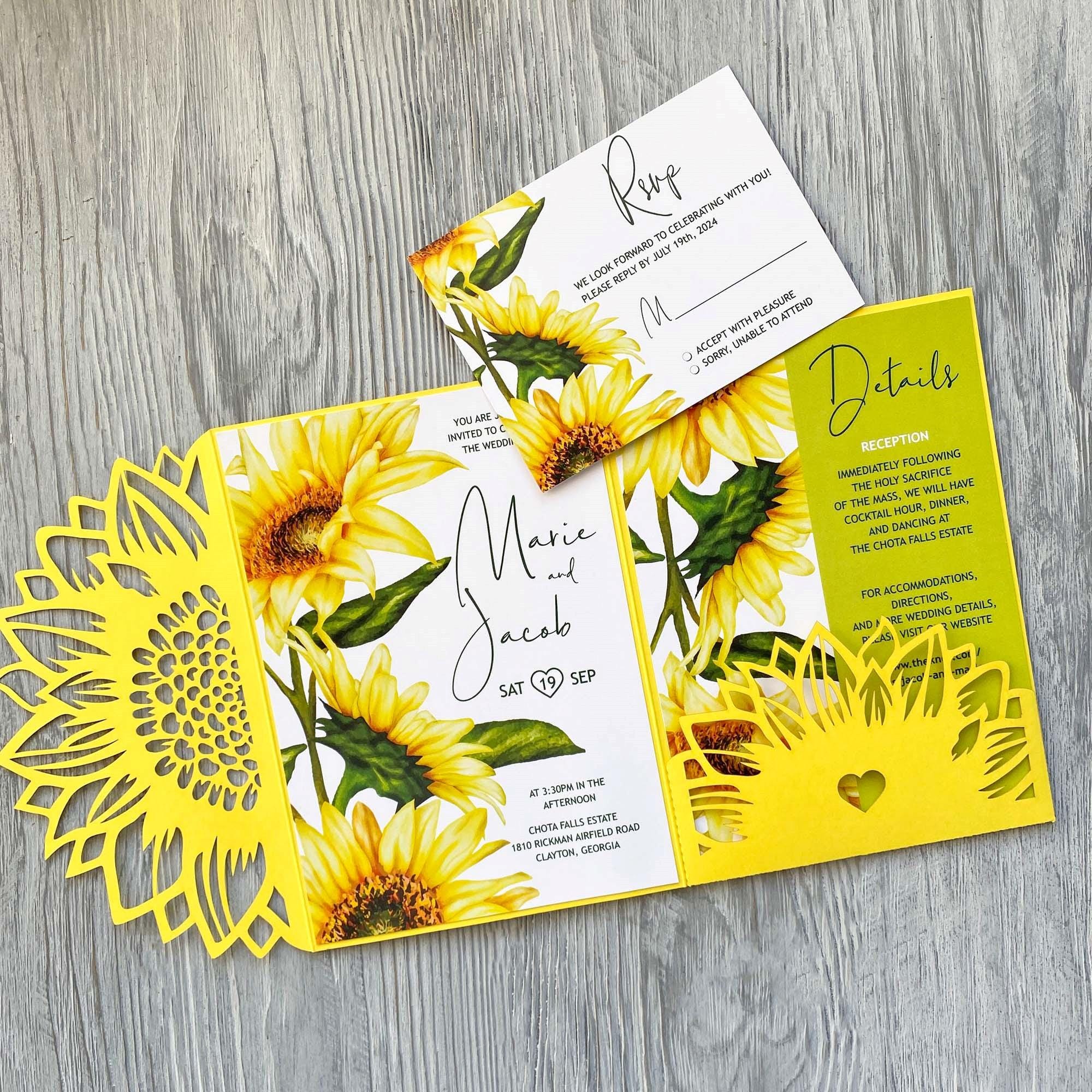 Sunflower with heart svg wedding invitation template