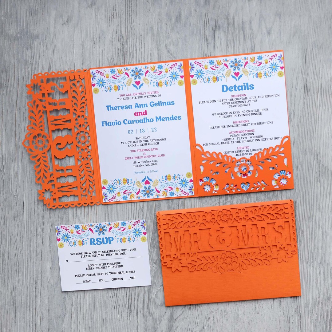 5x7 Cricut Mexican Wedding Invitations Tri-fold Svg Template, Fiesta ...
