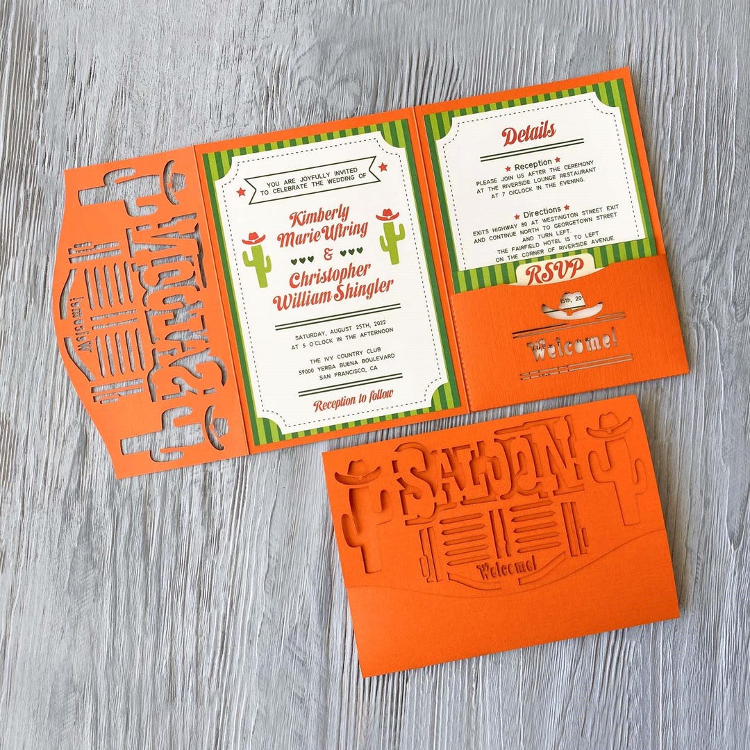 Sloon Inviation Wild West Texas Invitation Template Svg, Mexican Western Laser Cut 5x7 ...