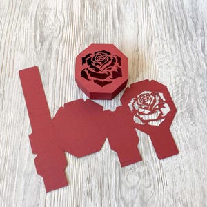 Plantilla de caja de regalo octogonal cricut SVG con rosa y tapa, archivos de corte de caja de favor de fiesta de boda para corte láser, corte de papel Cameo (svg dxf ai cdr)