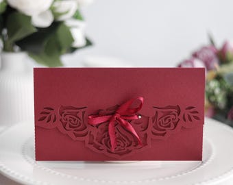 Svg cricut template of cash envelope with beautiful roses, Laser cut wedding money holder, Papercut birthday gift card cameo cdr ai dxf pdf