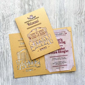 Cowboyhut SVG Western Einladung Cricut Vorlage, Wild West Texas Einladung 5x7 Laser geschnitten, Saloon rustikaler Einladungsumschlag Papierschnitt Kamee