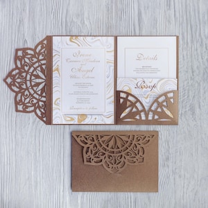 Sonnenstrahlen Einladung SVG Cricut Vorlage dreifach gefaltet, 5x7 Hochzeit Taschenfalte Einladungsumschlag für lasergeschnittenes Papercut Cameo (ai cdr dxf pdf)
