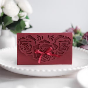 Rosenblumen Cricut Geldumschlag SVG Vorlage, Geschenk Geldhalter Geburtstagsfeier & Wunschkarte, Papierschnitt, Laser geschnittene Dateien cdr, ai, dxf