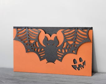 Template of bat cash envelope svg, Cricut halloween wedding gift money holder, Laser cut birthday envelope, cameo papercut, cdr ai dxf pdf
