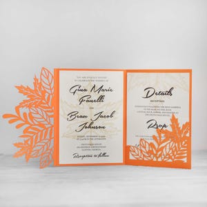 Herbstvorlage Ahornblatt Hochzeitseinladung Cricut, SVG 5x7 dreifach gefaltete Herbstblätter lasergeschnittene Pocketfold-Einladungen, Papercut Cameo, dxf pdf ai
