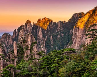 Yellow Mountain Sunset Panorama: China Nature Photography Print