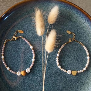 Pulsera de perlas "Elodie"| Pulsera de letras| Pulsera de la Amistad| Pulsera de pareja| Regalos madre hijo| Pulsera con corazón| Joyas de acero inoxidable|