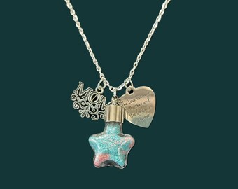 Mom Necklace • Star Bottle Pendant with Glitter and Engraved Heart