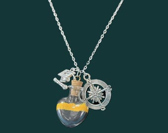 Graduation Keepsake Necklace | Compass & Sand Bottle, Stainless Steel