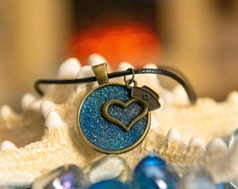 Nurse Appreciation Necklace – Handmade Sand Pendant on Black Cord with Bronze Charm