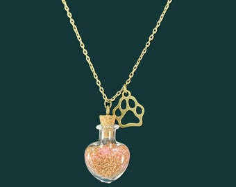 Heart & Paw Print Glass Necklace – Pet Love Keepsake Jewelry for Dog or Cat Lovers
