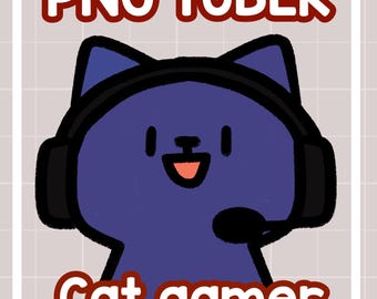 Blue Gamer Cat PNGTuber Avatar: Ready to Use Vtuber Model (Instant Download)