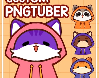 Modello PNGTuber di gatto personalizzato: avatar chibi con felpa con cappuccio (download digitale)