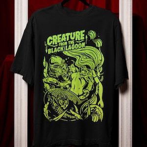Creature From The Black Lagoon Unisex Heavy Cotton Tee, B&W Movie Monster Horror Lover Gift Shirt, Gill-Man Fan Apparel, Scary Film Merch