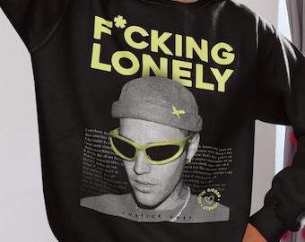 Justin&#39;s Lonely Song Fan Sweatshirt, Bieber Design Fan Pullover, Trendy Vintage Design Justin Crewneck Sweatshirt, Belieber Fan Sweatshirt