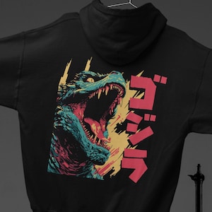 Vintage Godzilla Graphic Hoodie, Japanese Monster Movie Hooded, Retro Godzilla Art Shirt Memorabilia for Men and Women, Unique Gift Idea