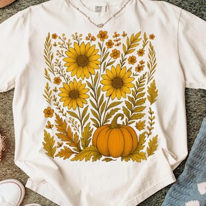 Boho Fall Floral Pumpkin, Autumn Pumpkin Wildflower Leaves, Retro Fall Png, Fall Leaf Png, Autumn Pumpkin Shirt Design, Fall Vibes Png