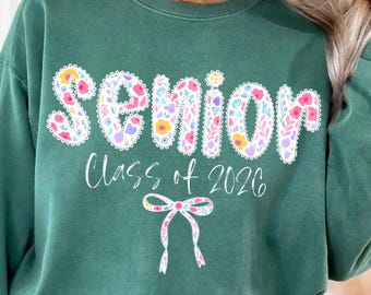 Coquette Senior 2026 Png, Pink Floral Senior Shirt Design, Preppy Class of 2026 Png, Coquette Graduation Sublimation, Girly Senior Year Png