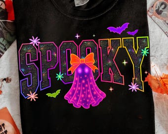 Spooky Neon Png, Trendy Halloween Neon Png, Spooky Season Png, Girly Coquette Bow Png, Cute Boo Ghost Png, Boo Bow Png, Kids Halloween Png