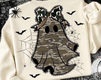 Camo Ghost PNG, Halloween Sublimation Design, Cute Hunting Ghost Clipart, Camouflage Spooky PNG, Lace Bow Ghost PNG, Fall Halloween Shirt