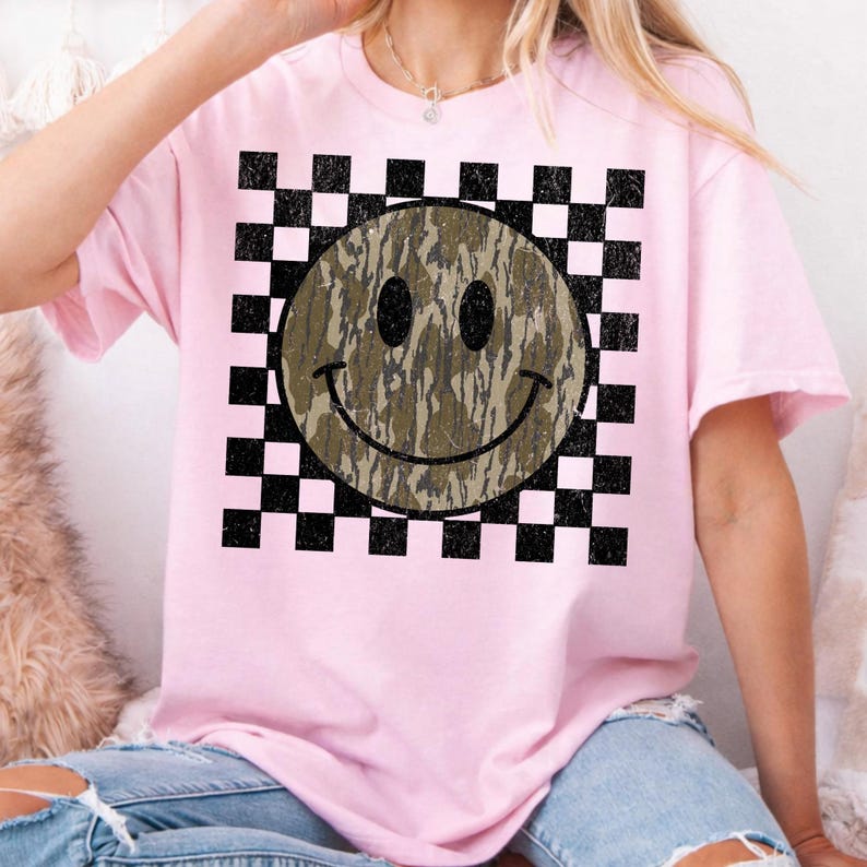 Retro Checkered Camo Smile PNG, Hunting shirt Design, Camo Mama Png, Coquette Hunting Sublimation Designs, Retro Camo Hunting Design Png image 5