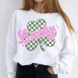 St Patrick's Day Coquette Png, St Patricks day png, Pink Lucky png, Checkered Shamrock png, St Pattys day, Retro St Patrick day png, Irish image 5