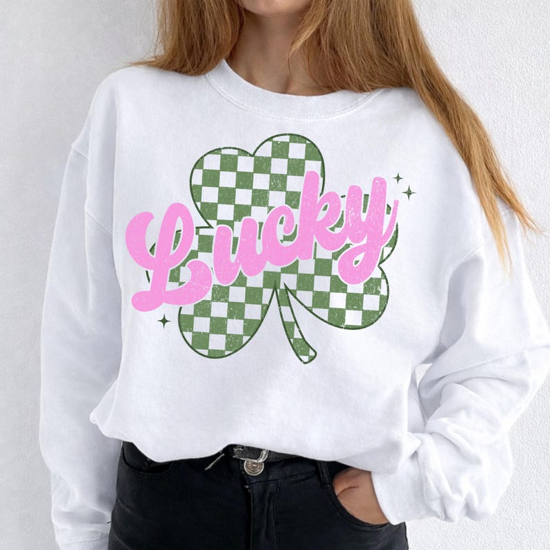 St Patrick's Day Coquette Png, St Patricks day png, Pink Lucky png, Checkered Shamrock png, St Pattys day, Retro St Patrick day png, Irish image 5