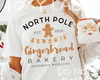 Panadería de pan de jengibre del Polo Norte PNG, diseño de sublimación para galletas navideñas