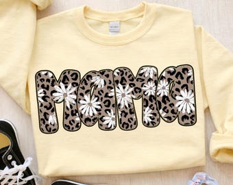 Preppy Leopard Mama PNG, Floral Mothers Day Design, Mom Life Sublimation